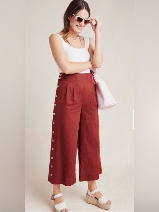 Anthropologie Pants - Anthropologie linen cotton blend wide leg pants rust brown size US 2